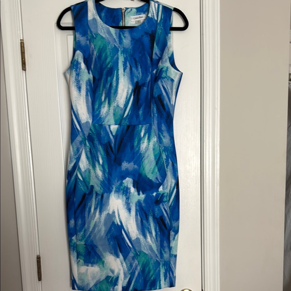 Calvin Klein Blue Sleeveless Sheath Midi Dress